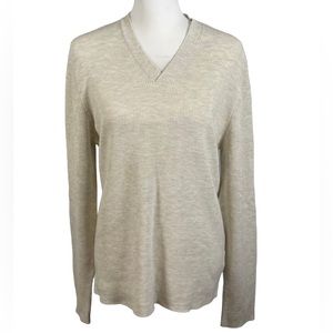 Express Cream V Neck Ribbed Knit Long Sleeve Pullover Sweater M